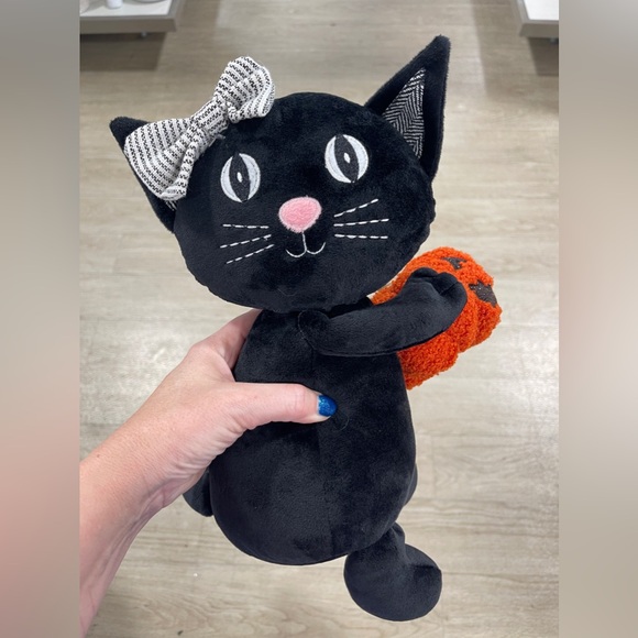 Halloween Black Cat with Orange Glitter Jack’o Lantern pumpkin Plush 🐈⬛ NWT - Picture 7 of 8